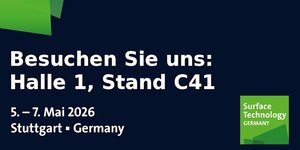 Banner mit Schriftzug: Surface Technology 5.-7. Mai 2026 - Besuchen Sie uns